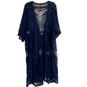 New Small Song & Spirit Navy Blue Lace Tie Front Cardigan/Cover Up NWT